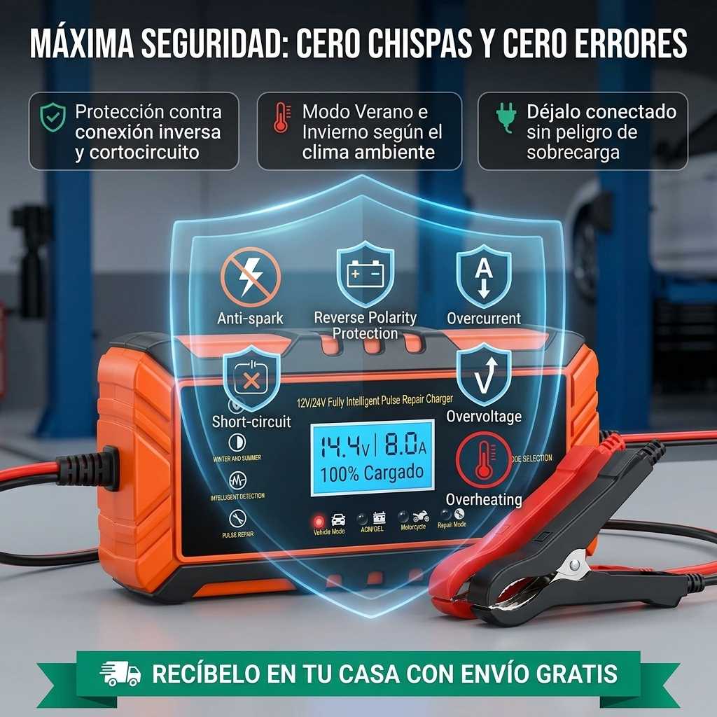 VoltPro 360™ - Cargador y Reparador Inteligente de Baterías 12V/24V (8A) con Pantalla LC